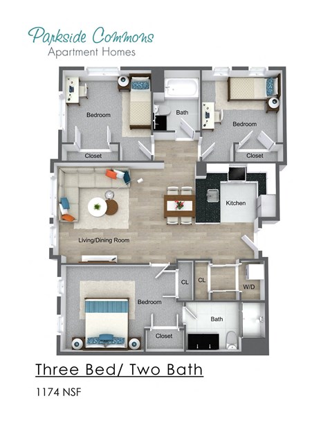 1174 SQ FT 3 X 2 BA